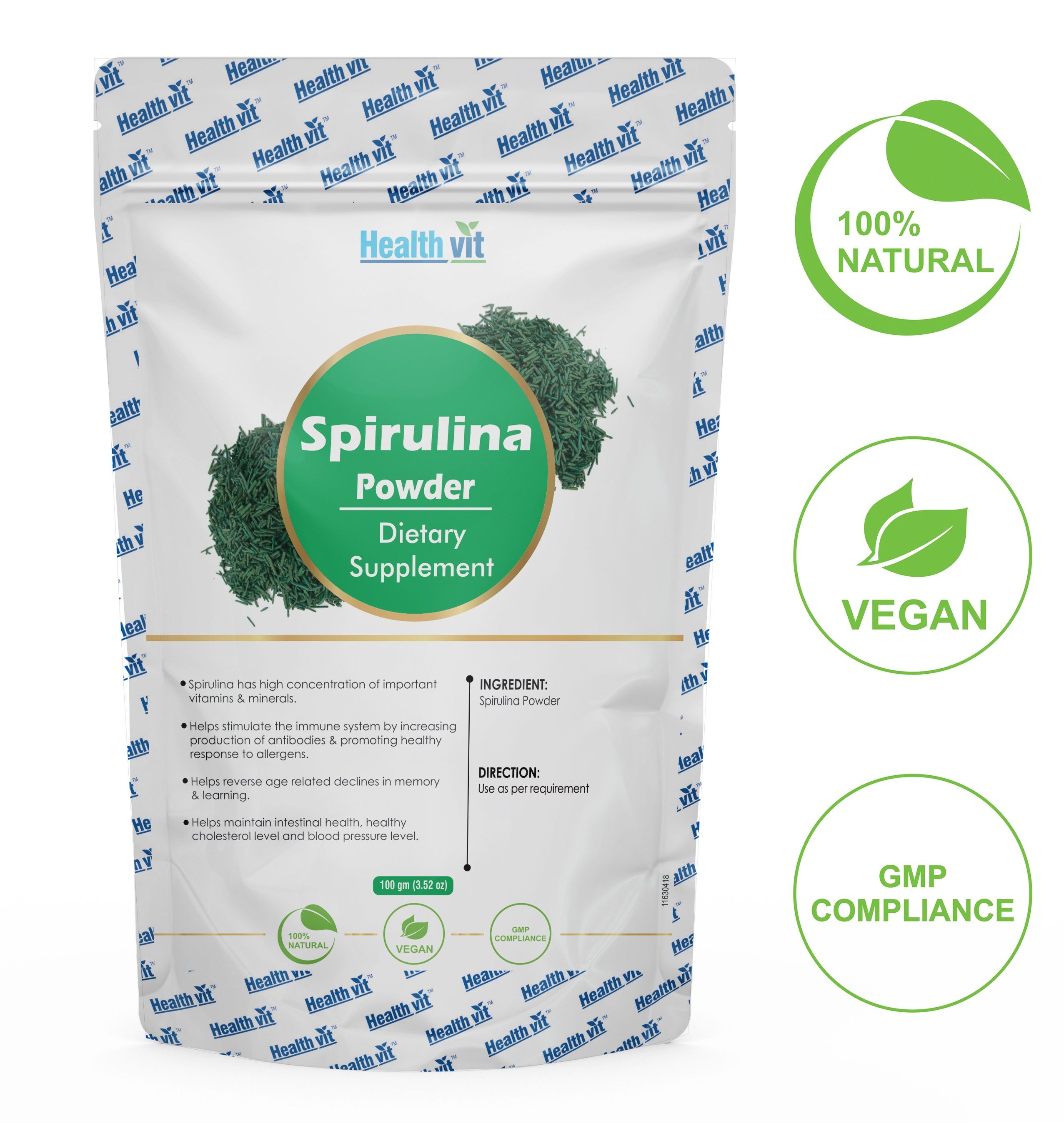 HealthVit Natural Spirulina 100 gm Vitamins Powder Buy HealthVit