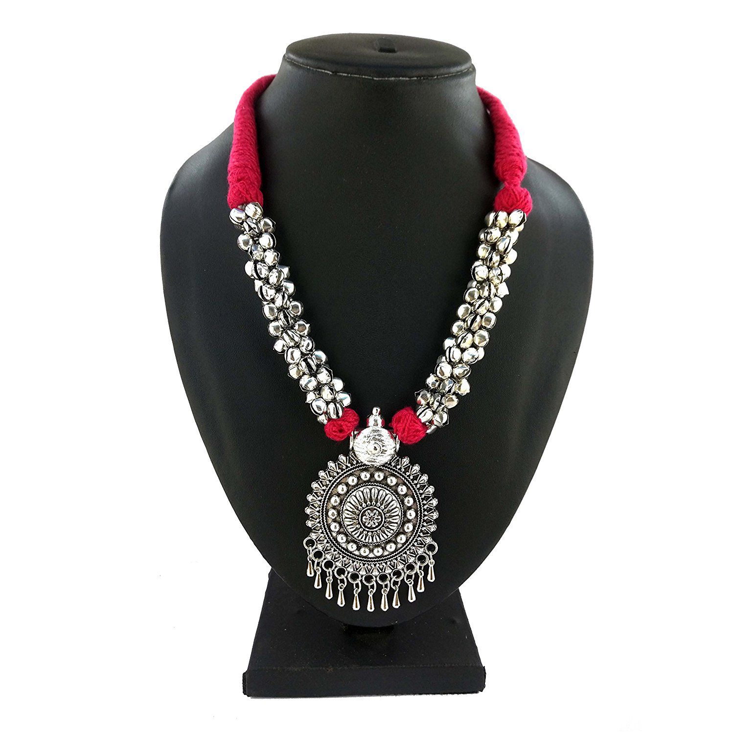 D9 Creation Oxidized Ghunghuru Necklace in Pink Thread for Girls and ...