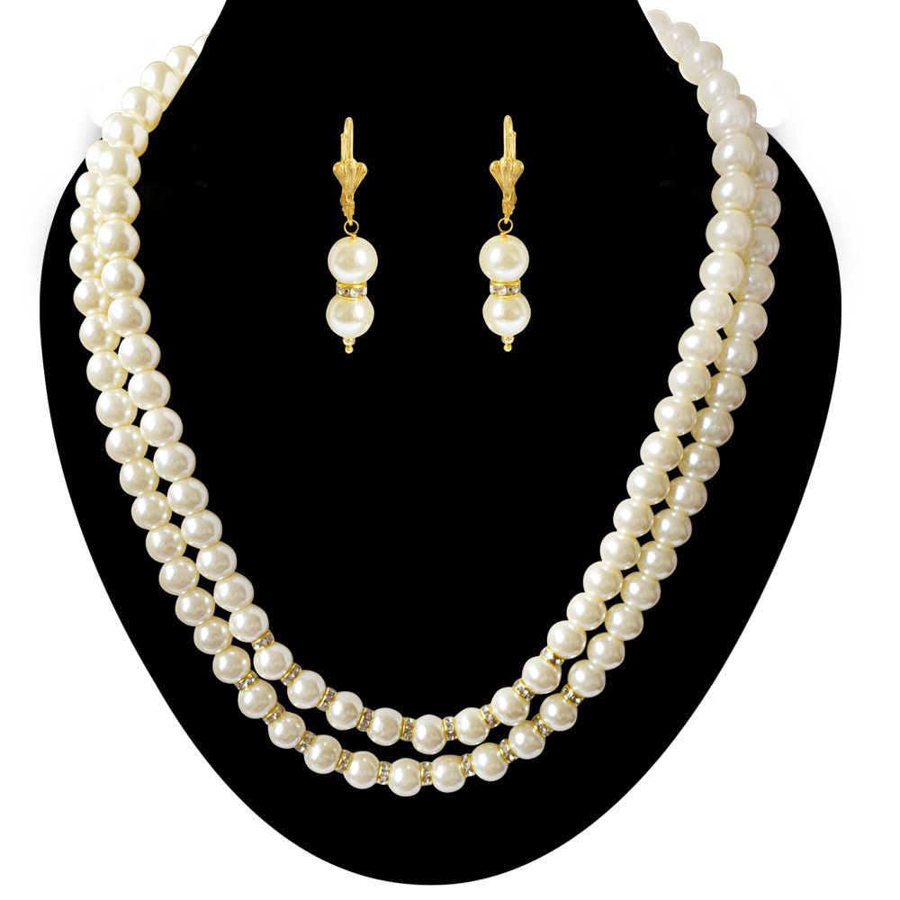     			Surat Diamonds - White Pearls Necklace Set ( Pack of 1 )