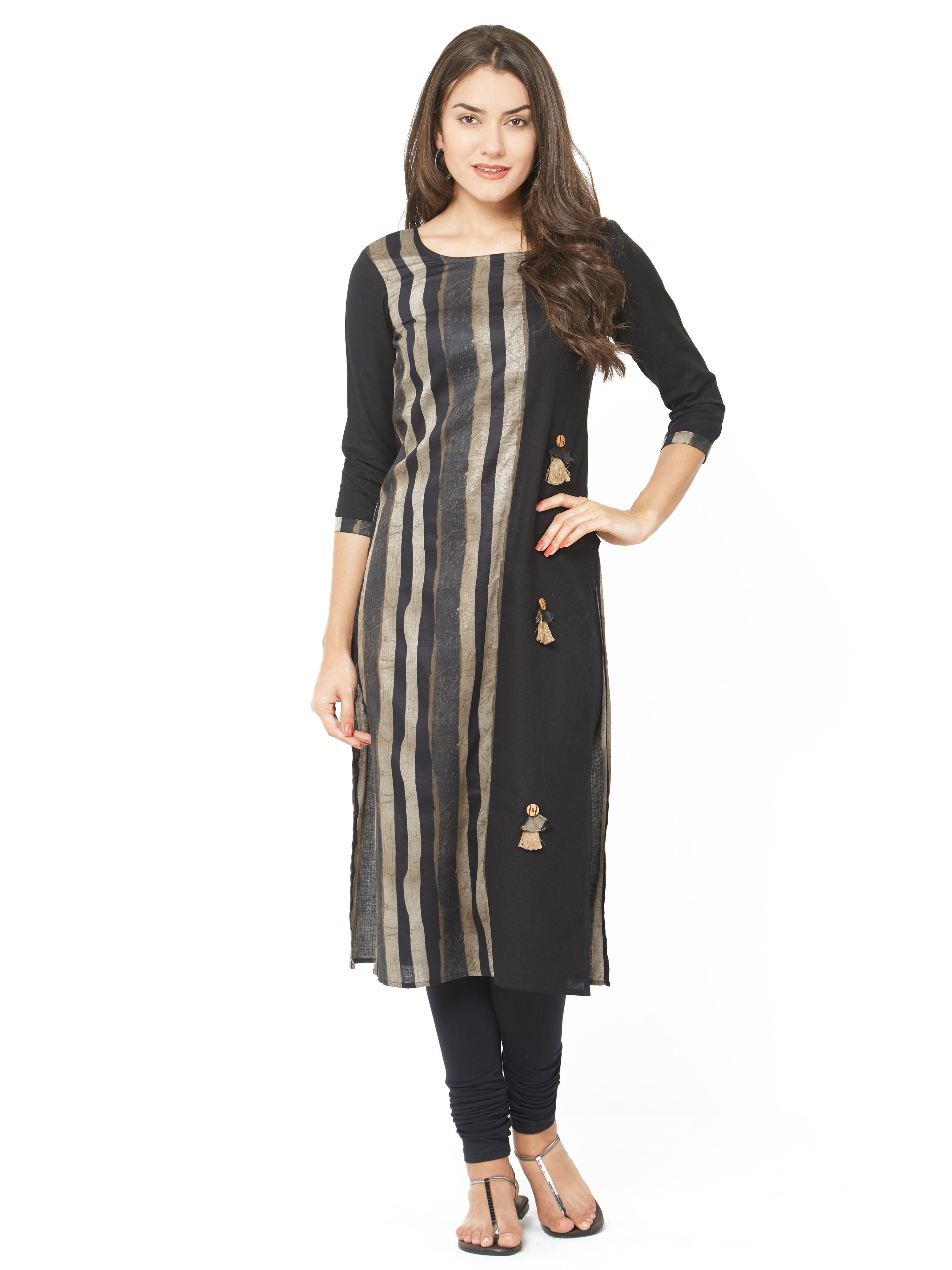 Arohi Designer Black Cotton Straight Kurti - Buy Arohi Designer Black ...