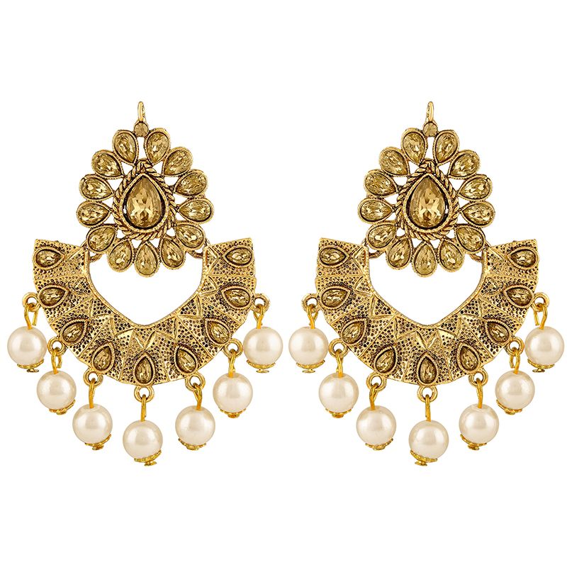     			Asmitta Classy Chandbali Shape Gold Plated Dangle Earrings For Women