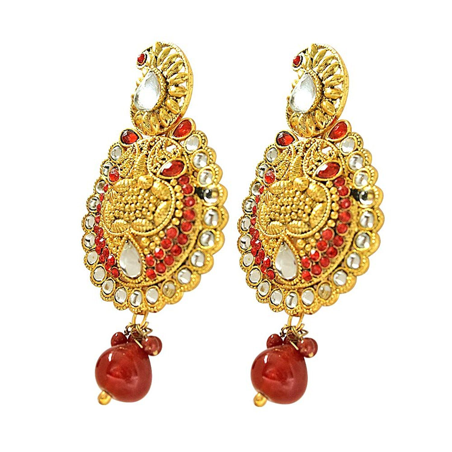 Surat Diamonds Ethnic Indian Motif, Red & White Coloured Stone & Gold ...
