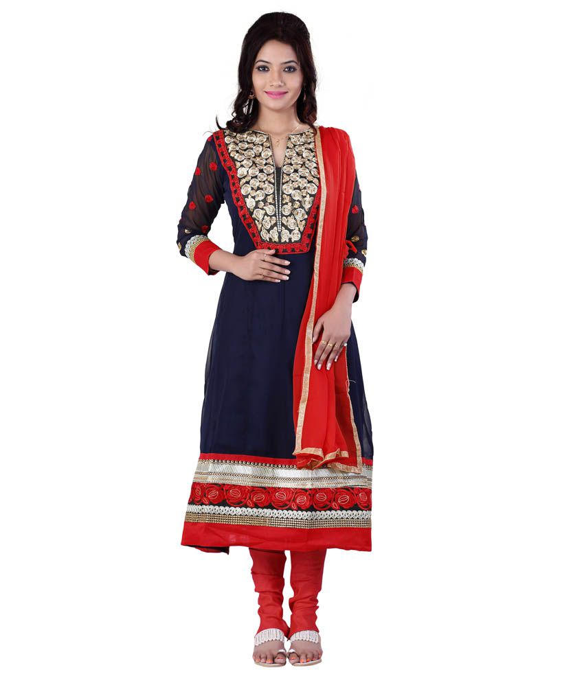Surat Bazaar Red and Black Georgette Anarkali Semi-Stitched Suit - Buy ...