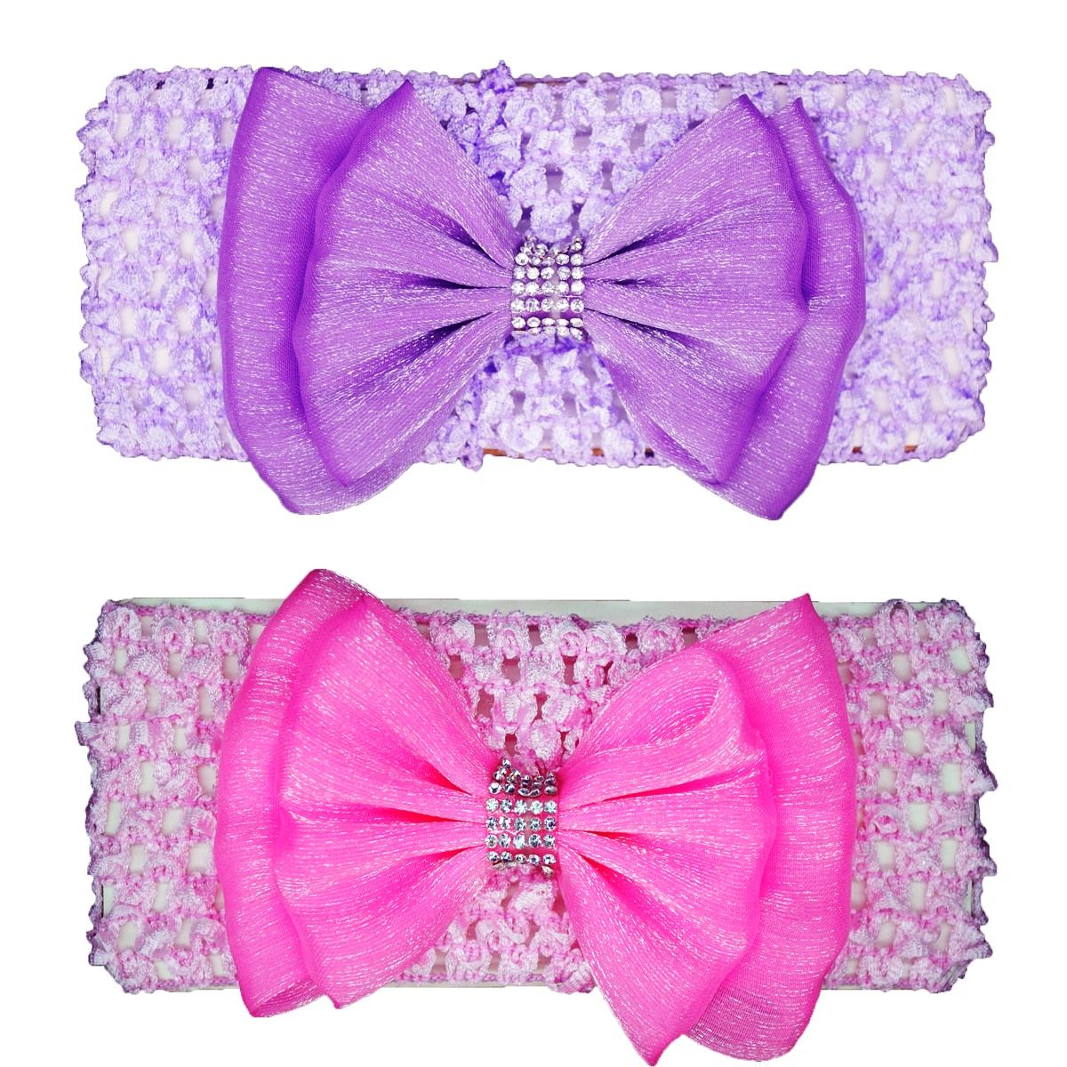 Crochet Cutwork Flower Baby Headband ( Purple, Pink ) 2 Pcs Set Buy