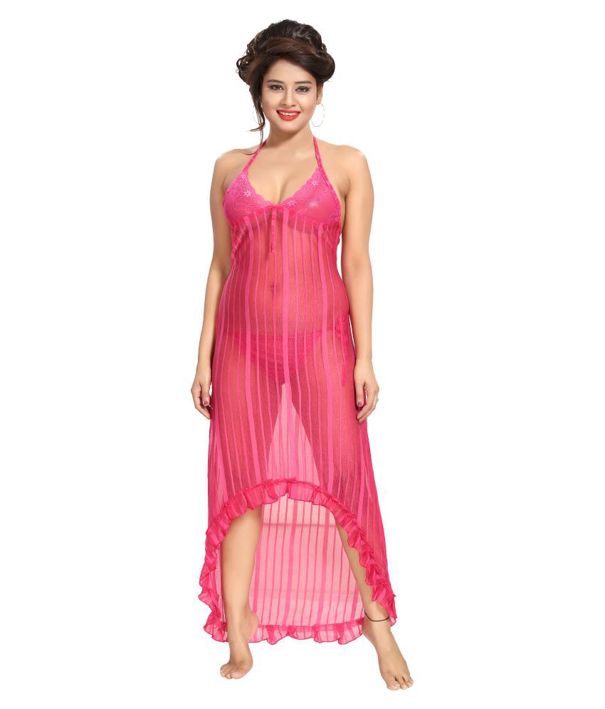 Buy Rangmor Satin Night Dress Pink Online at Best Prices
