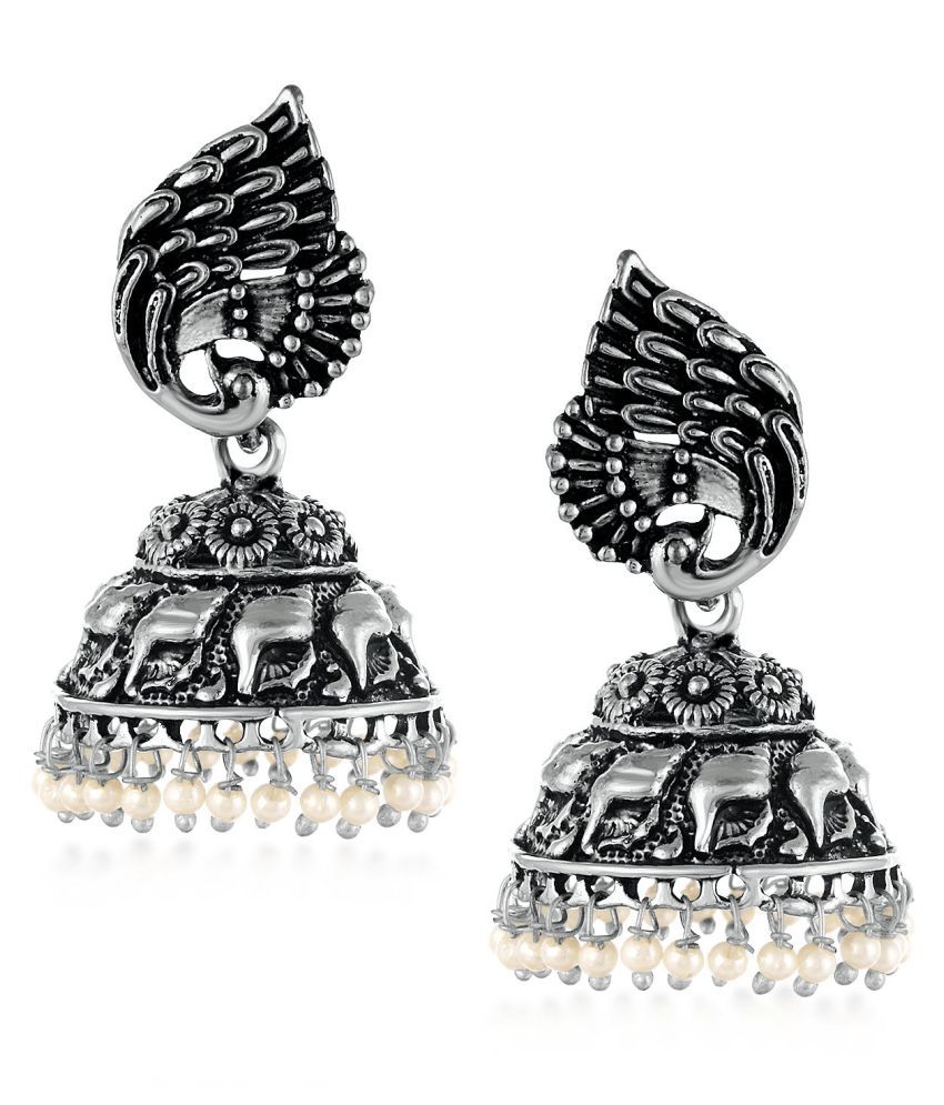     			Sukkhi Peacock Rhodium Oxidized Jhumaki Earrings For Women