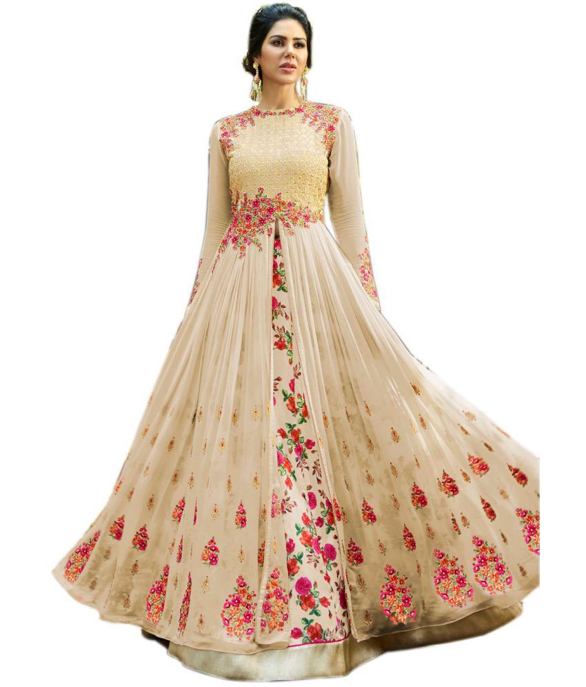 Ethnic Wings Beige Georgette Anarkali Semi-Stitched Suit - Buy Ethnic ...