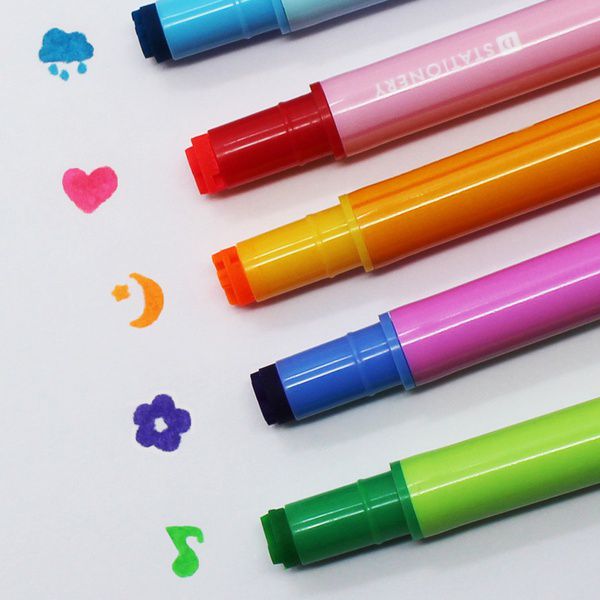 8 pcs Simple booms Bursh Seal Pen Dual-Side Writing Color Highlighter Gel pens Lovely Stamp Marker Office School 