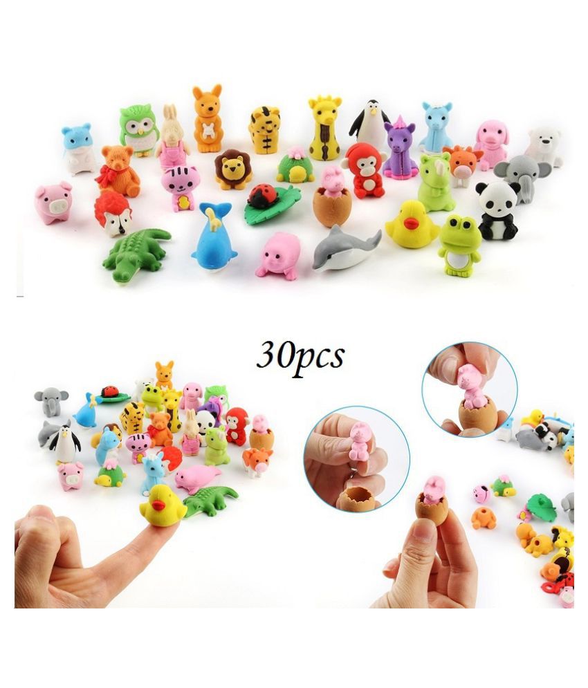 30pcs Cartoon Animal Erasers DIY Toy Party Bag Fillers Pencil Eraser for  Kids Kawaii Stationery School Supplies: Buy Online at Best Price in India -  Snapdeal