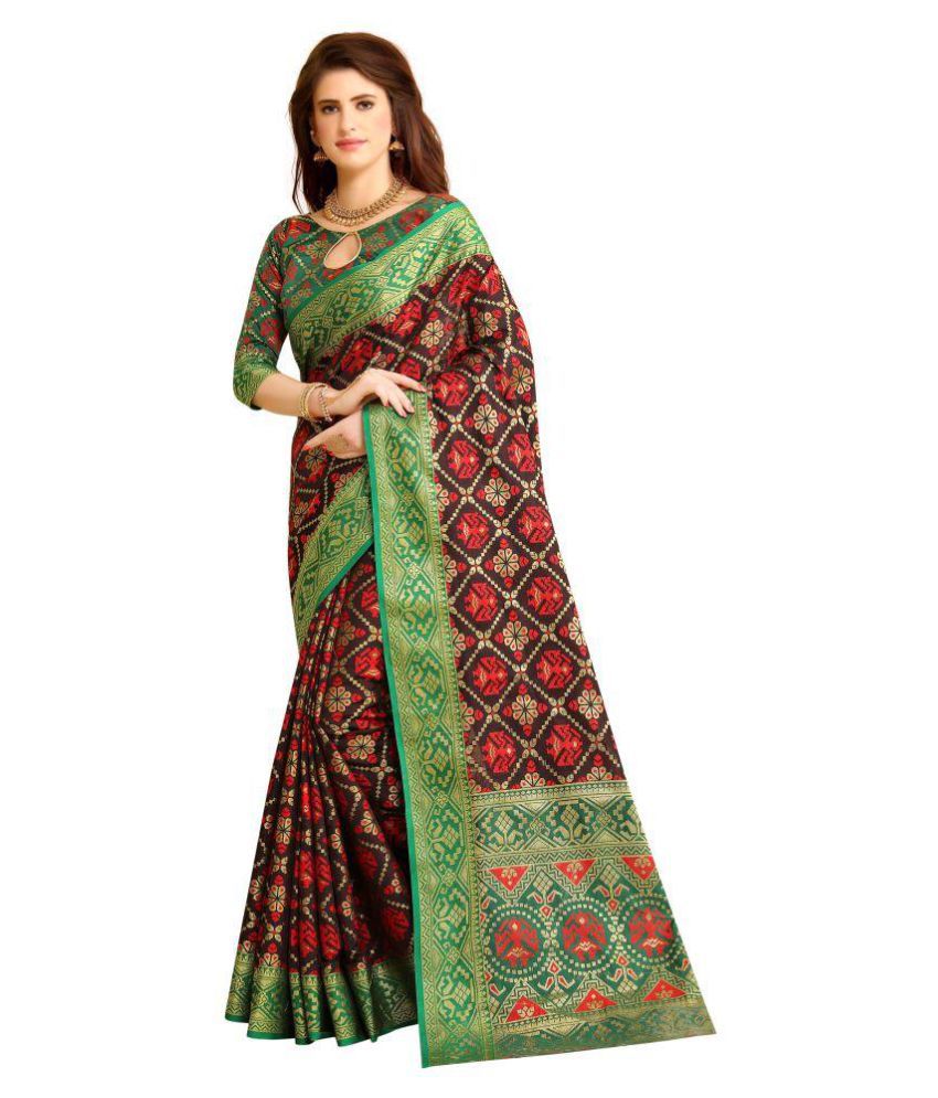 SVB SAREES Green and Brown Banarasi Silk Saree - Buy SVB SAREES Green