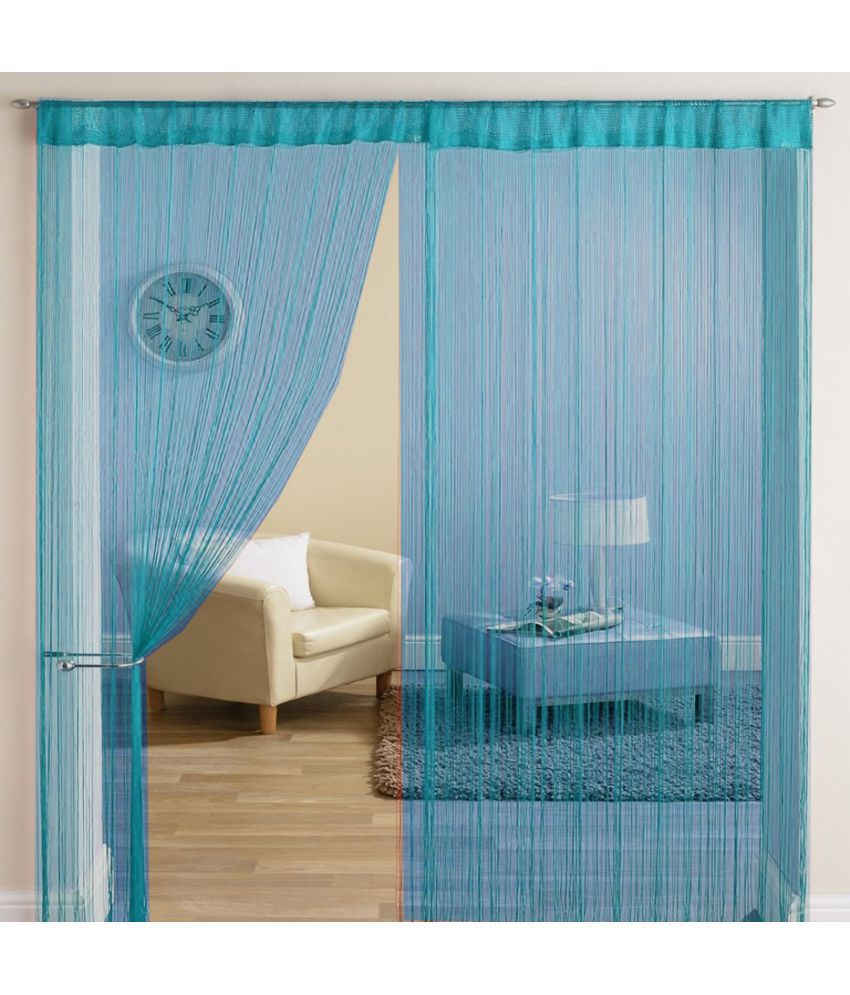     			Homefab India Others Semi-Transparent Eyelet Door Curtain 7ft (Pack of 2) - Blue