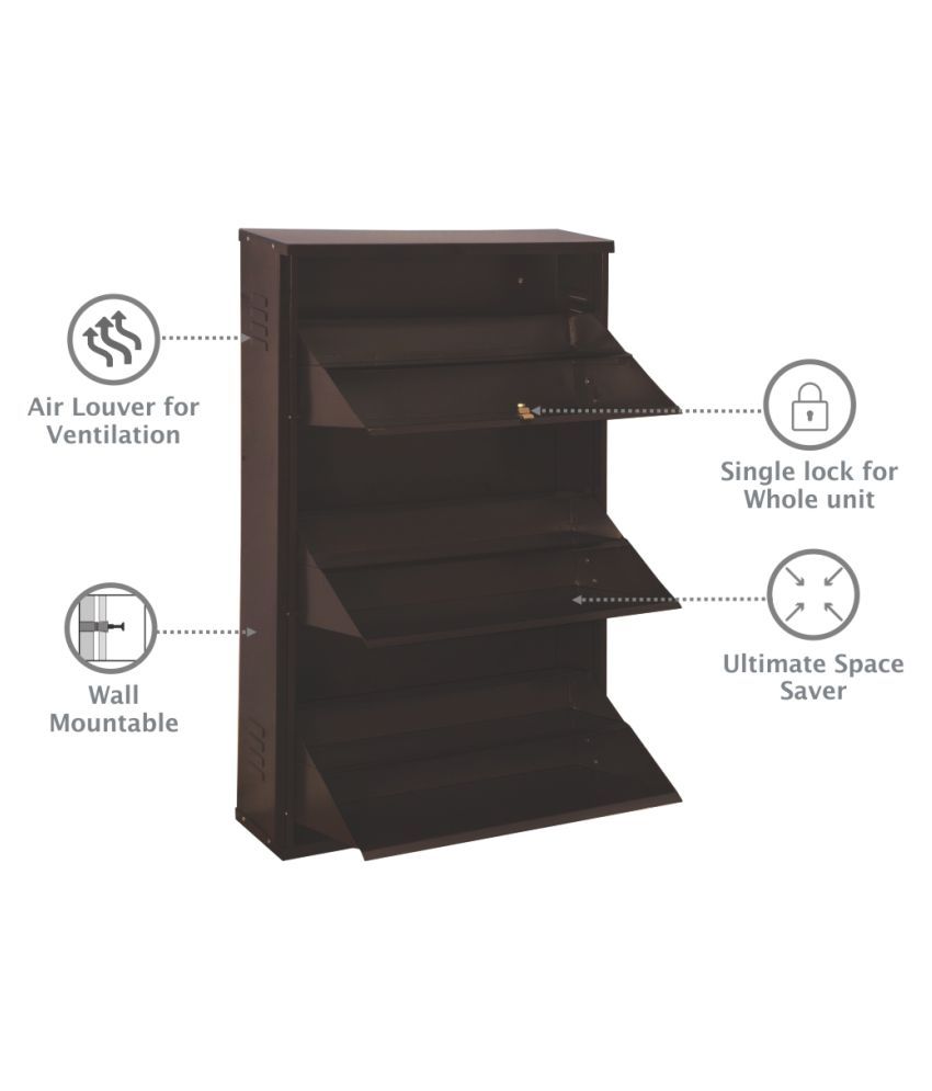 Delite Kom 24 Inches Wide Three Door Double Decker Powder Coated Wall Mounted Metallic Coffee Metal Shoe Rack Brown 3 Shelves Buy Delite Kom 24 Inches Wide Three Door Double Decker