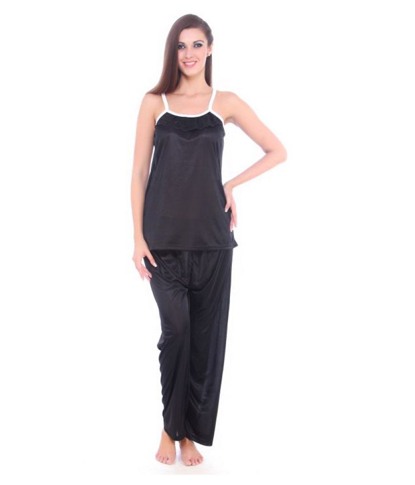     			Fasense Satin Nightsuit Sets - Black