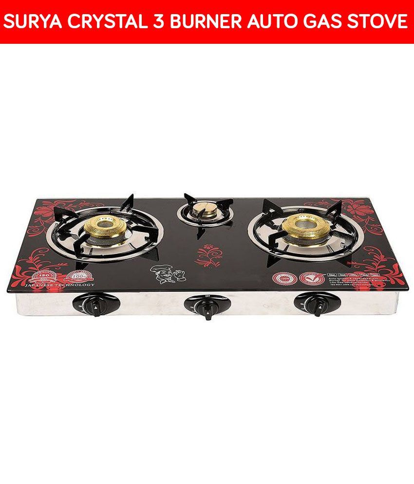 Surya Crystal 3 Burner Auto Gas Stove Price in India - Buy Surya ...