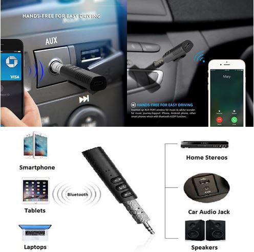 Bluetooth Adaptor 3.5 mm for All Devices (Car Kit, Speaker, Audio system, Earphones) bluetooth stereo adapter - Colour as per availability