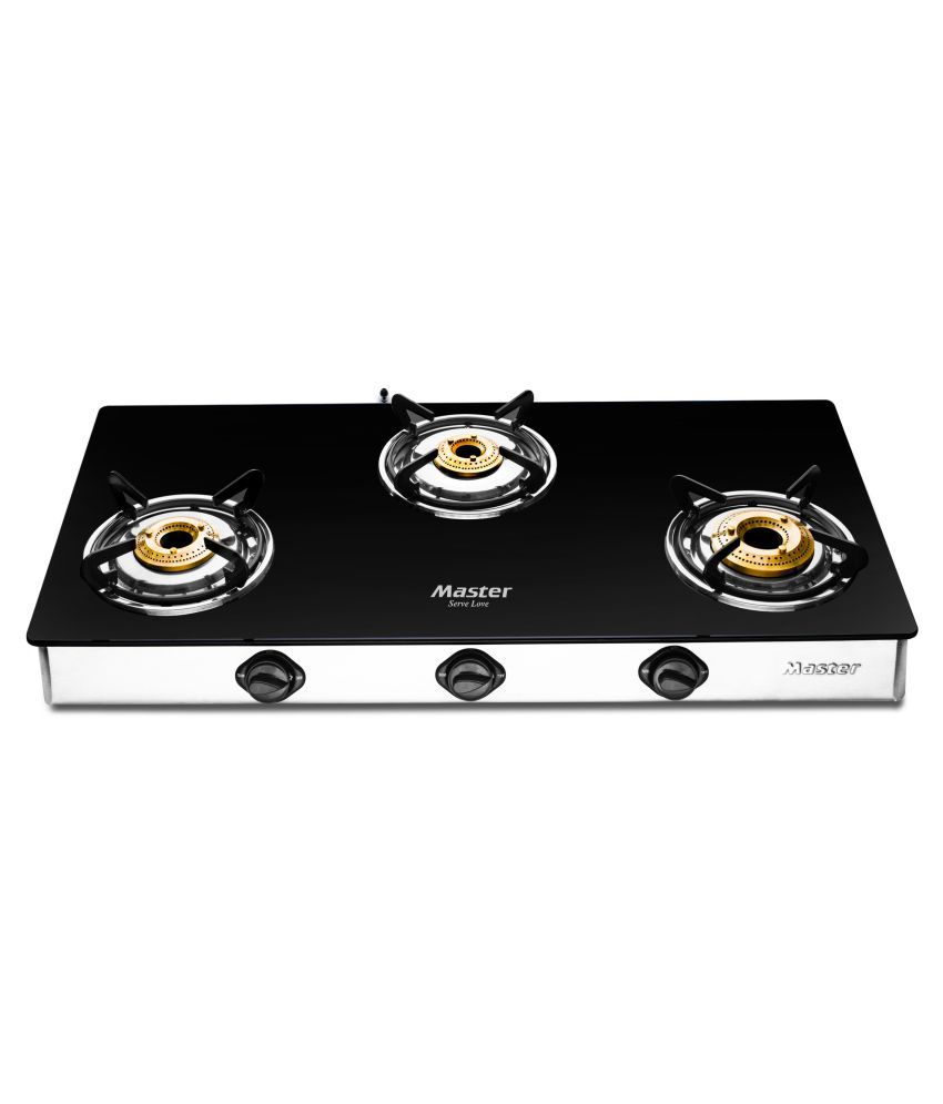 Master BLACK GLASS TOP LPG STOVE GT CARBON 3 BURNER JUMBO 3 Burner