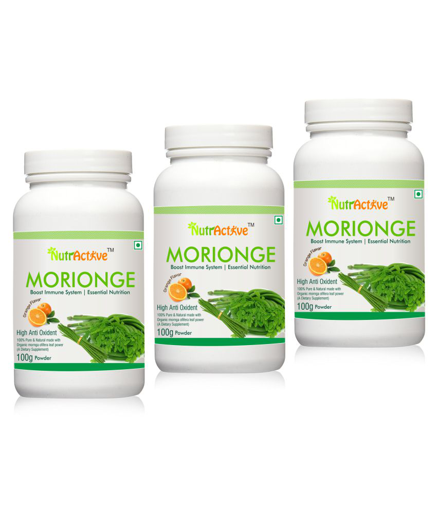 NutrActive MORIONGE | Organic Moringa Olifera Leaf Powder, 300 gm Orange Multivitamins Powder