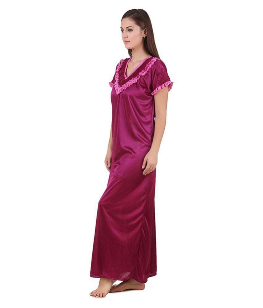 Buy Nityakshi Satin Nighty & Night Gowns Pink Online at Best Prices