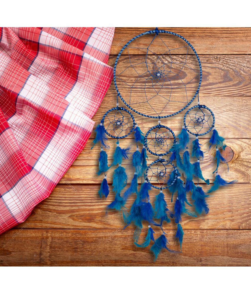ILU Wall Hanging Handmade Beaded Circular Net Feather Blue Dream Catcher/Home Decoartion Item