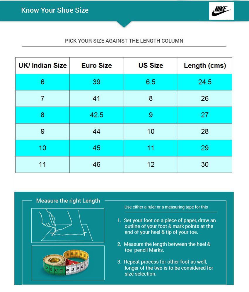 nike women's slippers size chart