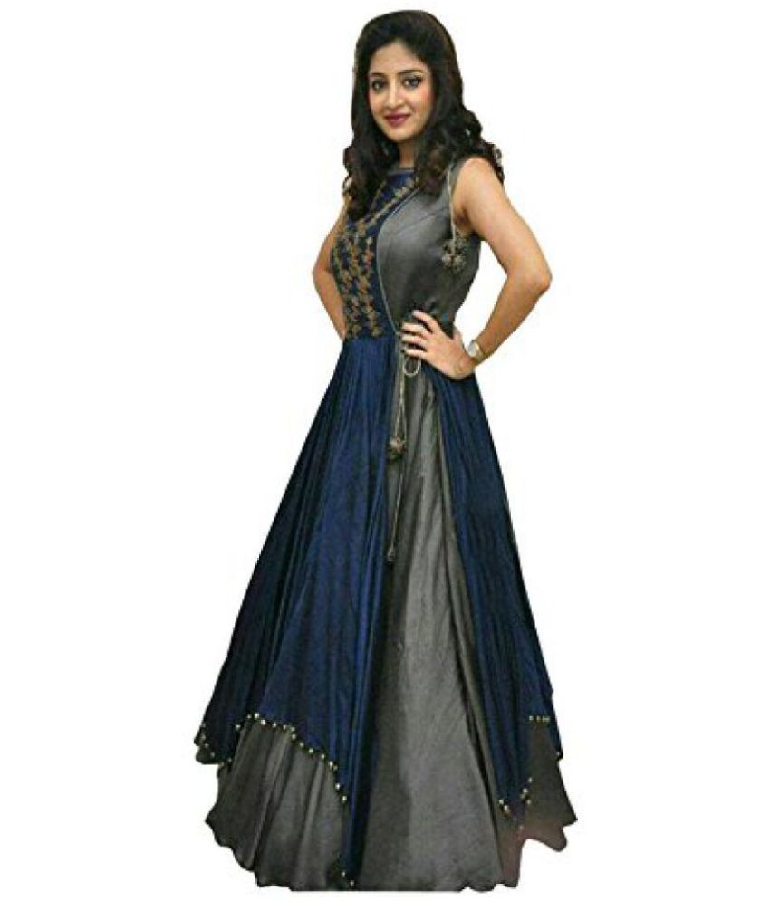 infinity exclusive Blue and Grey Bhagalpuri Silk Dress Material - Buy ...