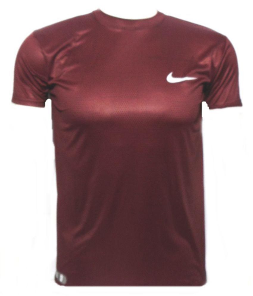 Nike Maroon Polyester Lycra T-Shirt