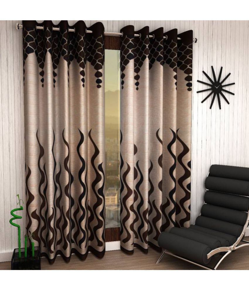     			Panipat Textile Hub Printed Semi-Transparent Eyelet Door Curtain 7 ft Pack of 2 -Brown
