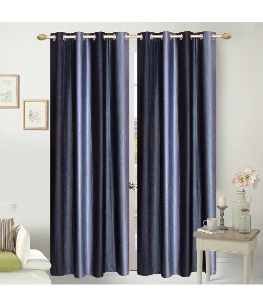     			Panipat Textile Hub Solid Blackout Eyelet Door Curtain 7 ft Pack of 2 -Black