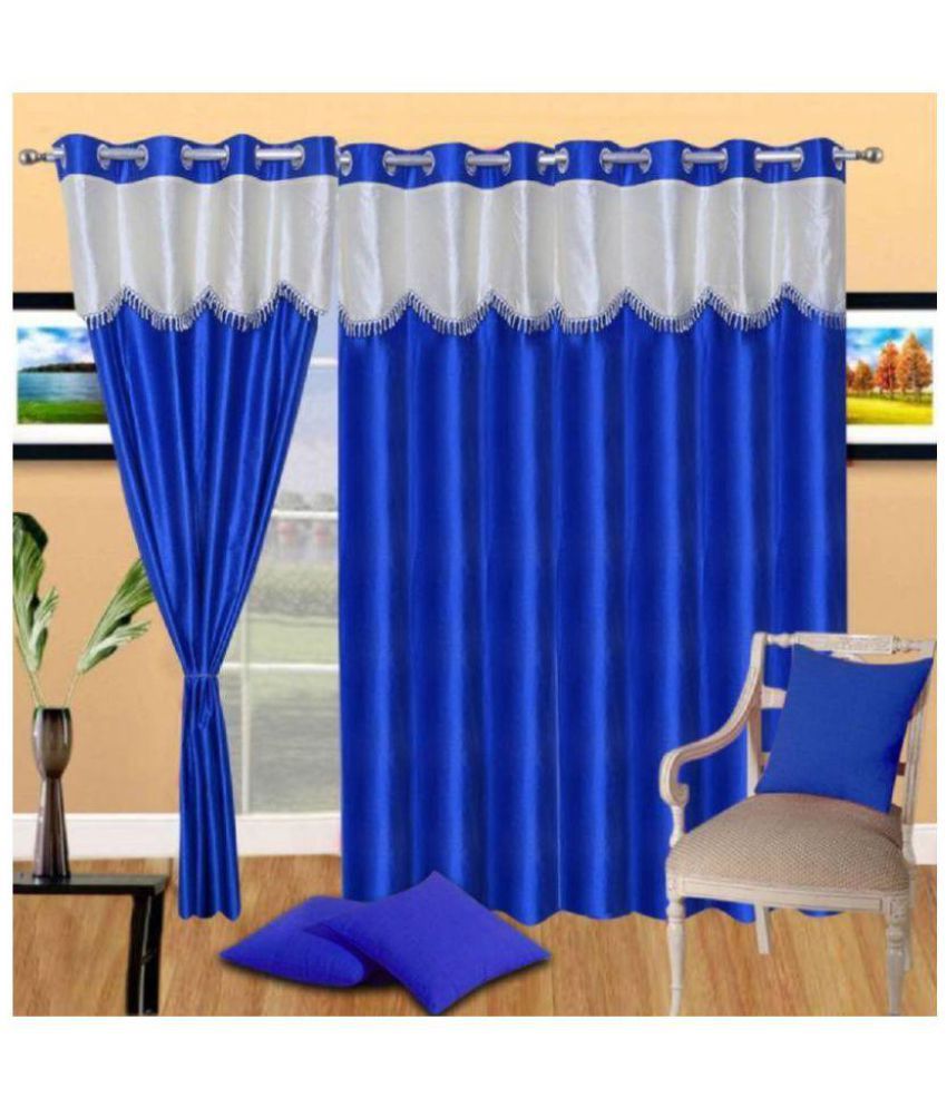     			Panipat Textile Hub Solid Semi-Transparent Eyelet Door Curtain 7 ft Pack of 3 -Blue