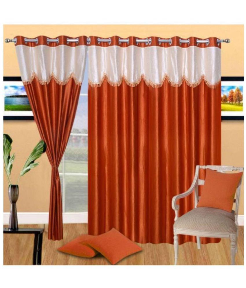     			Panipat Textile Hub Solid Semi-Transparent Eyelet Door Curtain 7 ft Pack of 3 -Rust