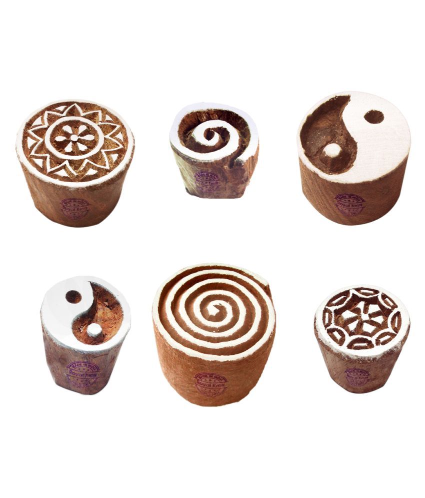 Henna Wooden Stamps Creative Round Spiral Pattern Printing Blocks (Set