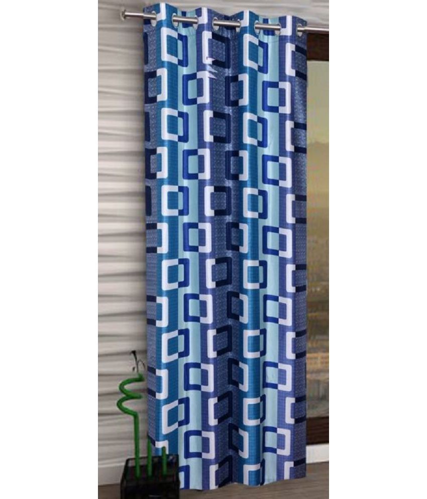     			Panipat Textile Hub Abstract Semi-Transparent Eyelet Door Curtain 7 ft Single -Blue
