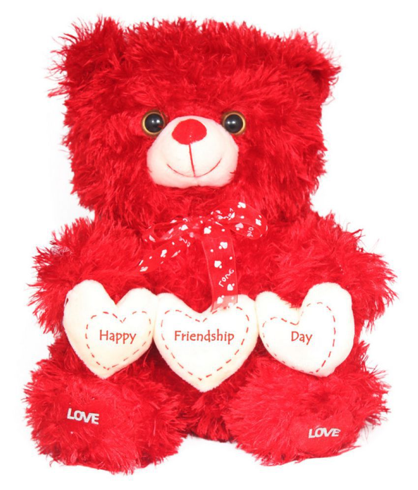     			Tickles Teddy with Happy Friendship Day Hearts Soft Stuffed Plush Animal Soft Toy for Friendship Day (Color: Red& White Size:35 cm)
