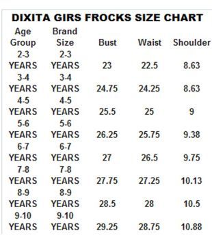 girl frock size chart