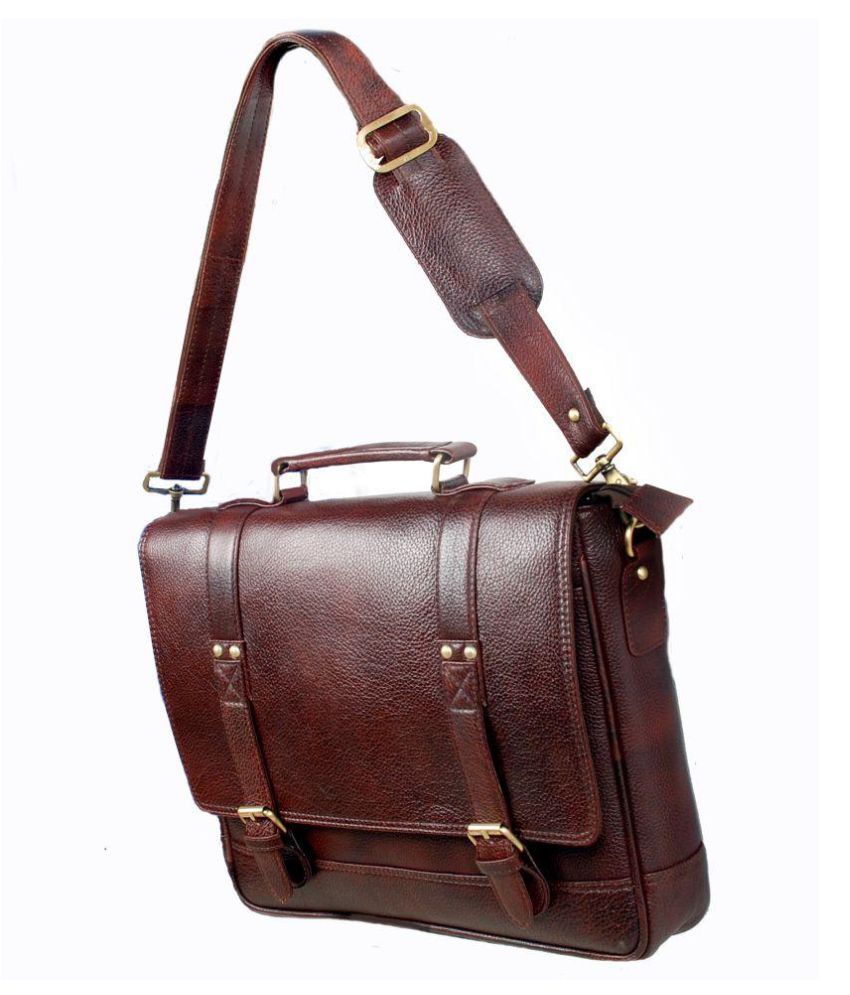 Sukeshcraft Leather Laptop File Bag Brown Portfolio