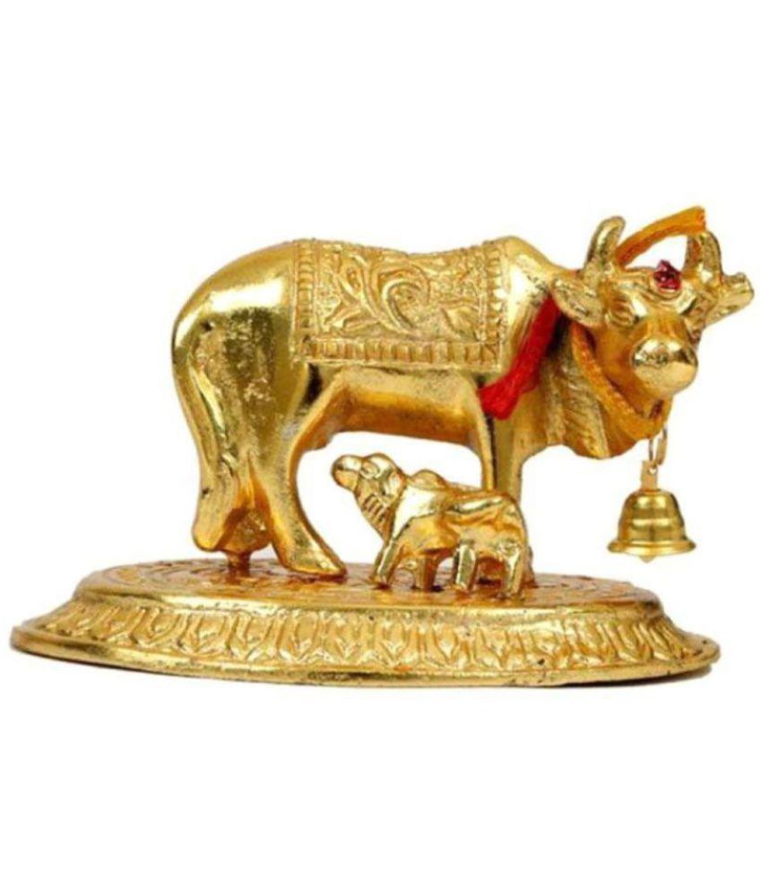     			Haridwar Astro Small Golden brass kamdhenu cow with calf