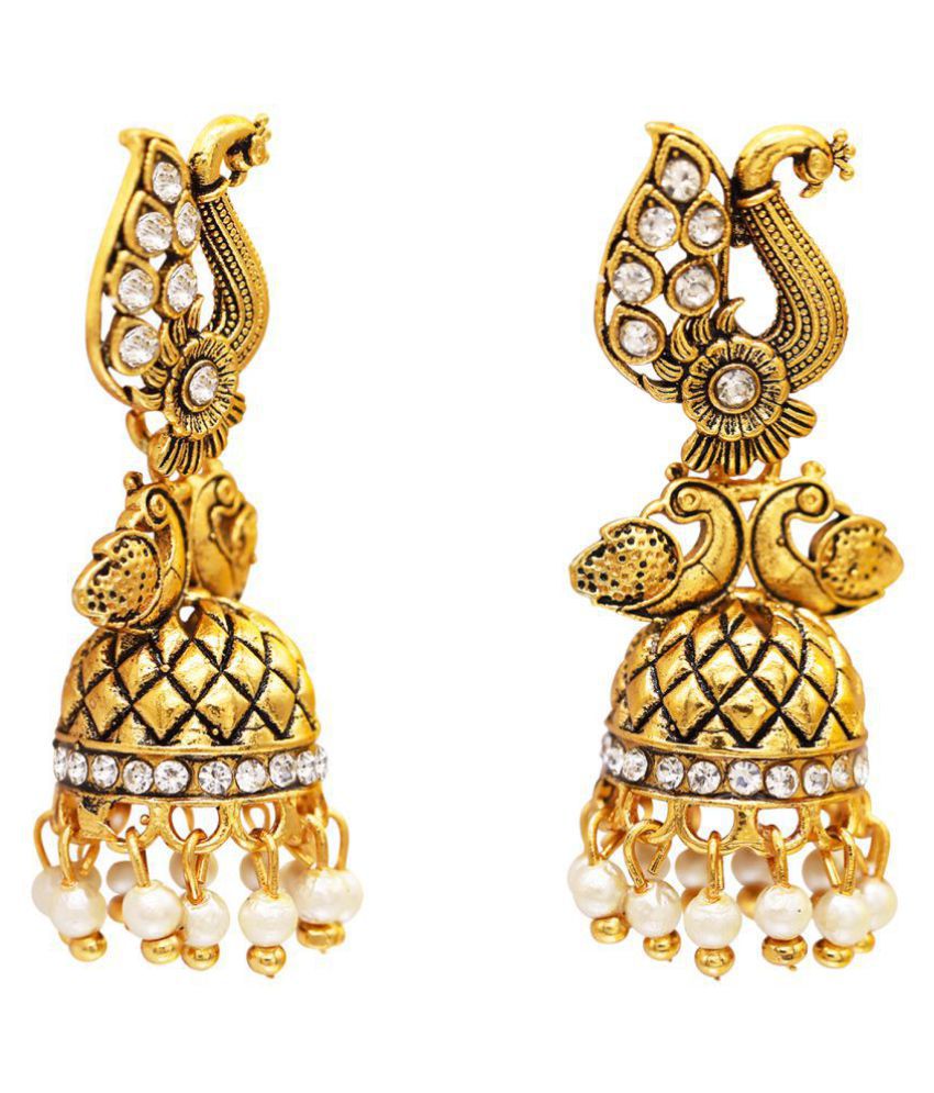 Shining Jewel 18K Traditional Antique Gold Peacock Jhumkas for Women ...
