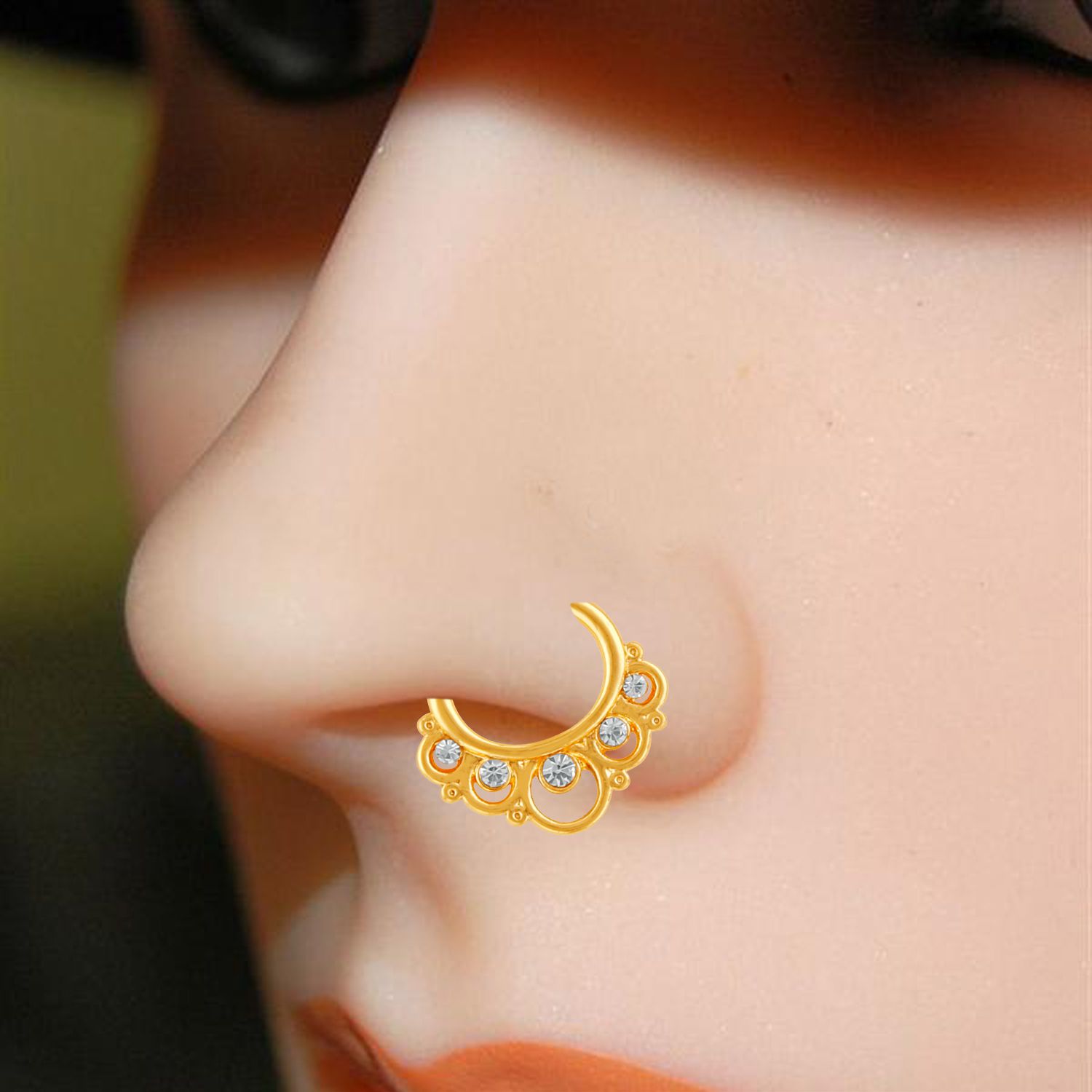 Mahi Gold Plated Gleaming Crystals Nose Ring For Girls And Women