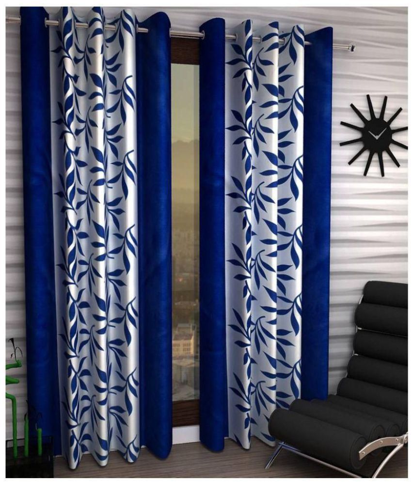     			Phyto Home Printed Semi-Transparent Eyelet Window Curtain 5 ft Pack of 2 -Blue