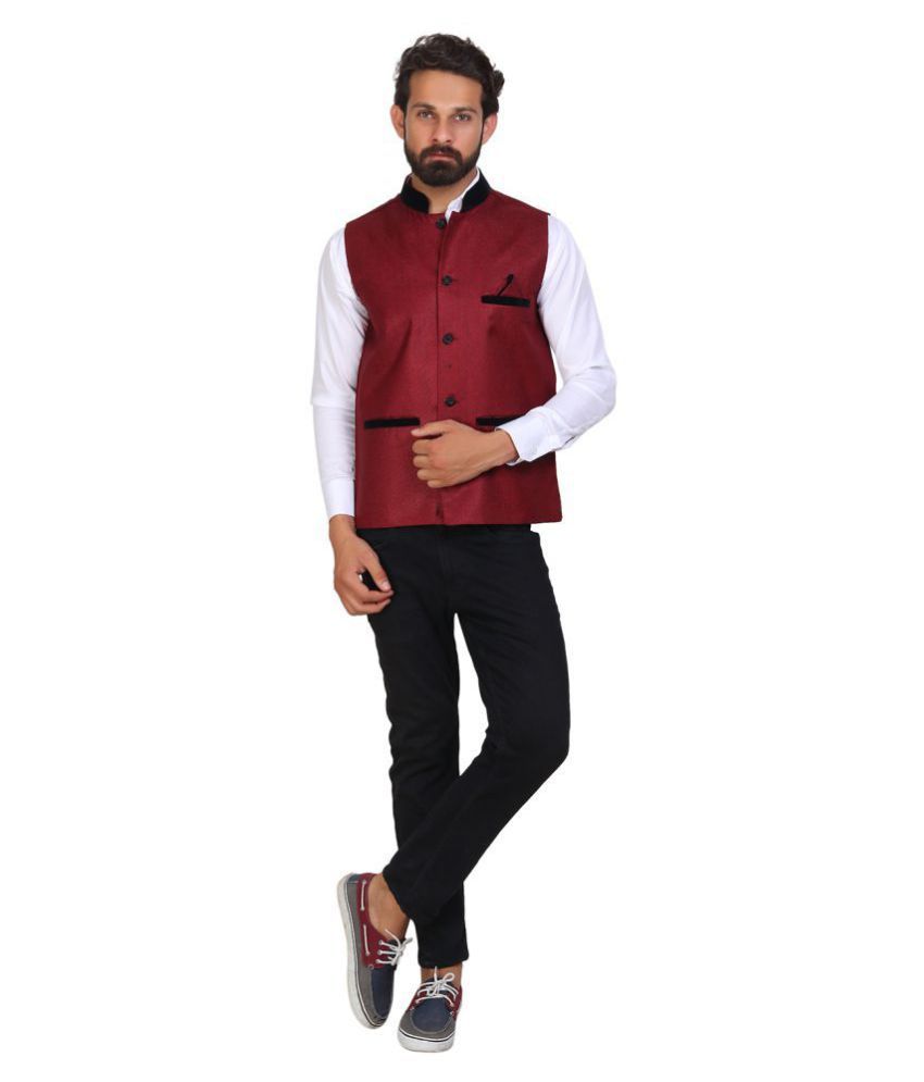 Aakash Maroon Nehru Jacket - Buy Aakash Maroon Nehru Jacket Online at ...