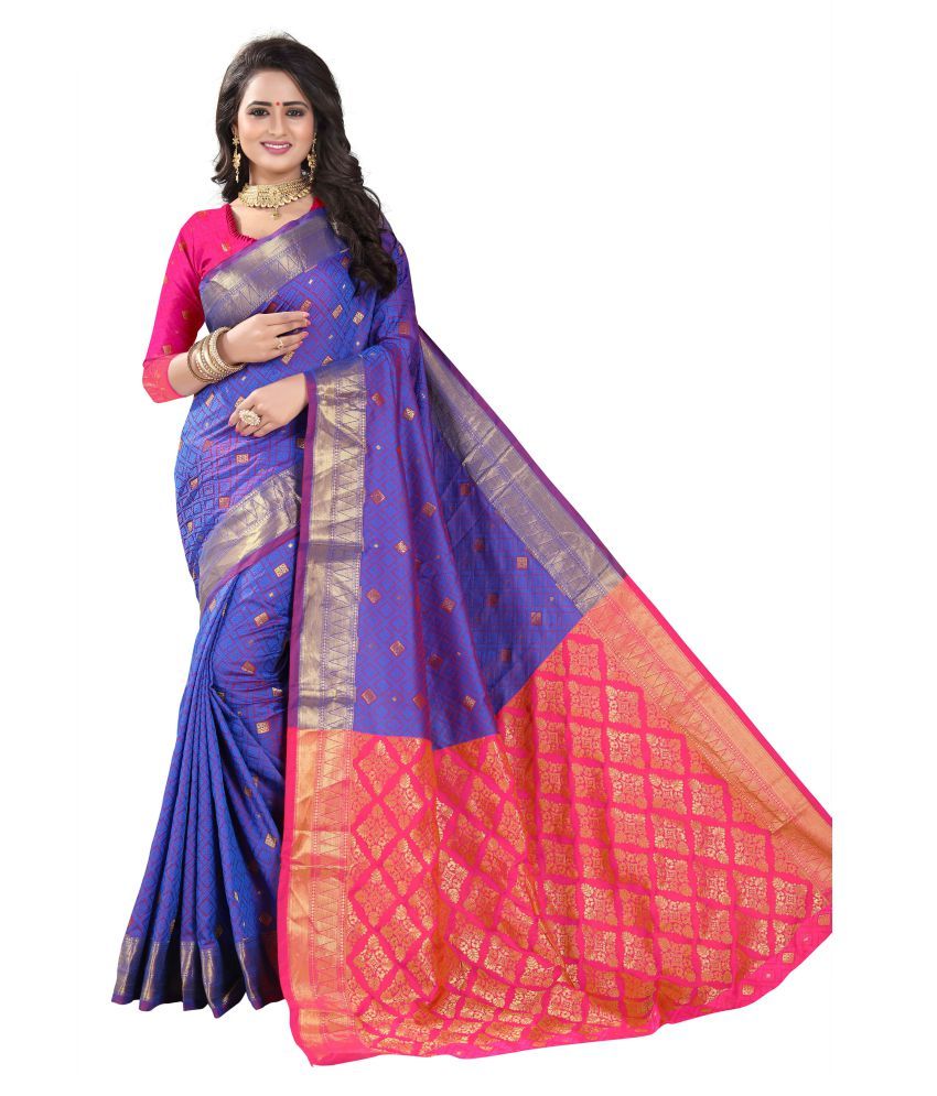 HashTag Fashion Blue and Purple Jacquard Saree Buy HashTag Fashion