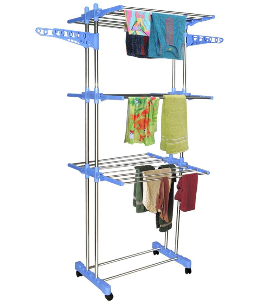 TRIPLE LAYERED FOLDABLE DOUBLE POLE 3 TIER CLOTH DRAING/DRYING STAND ...