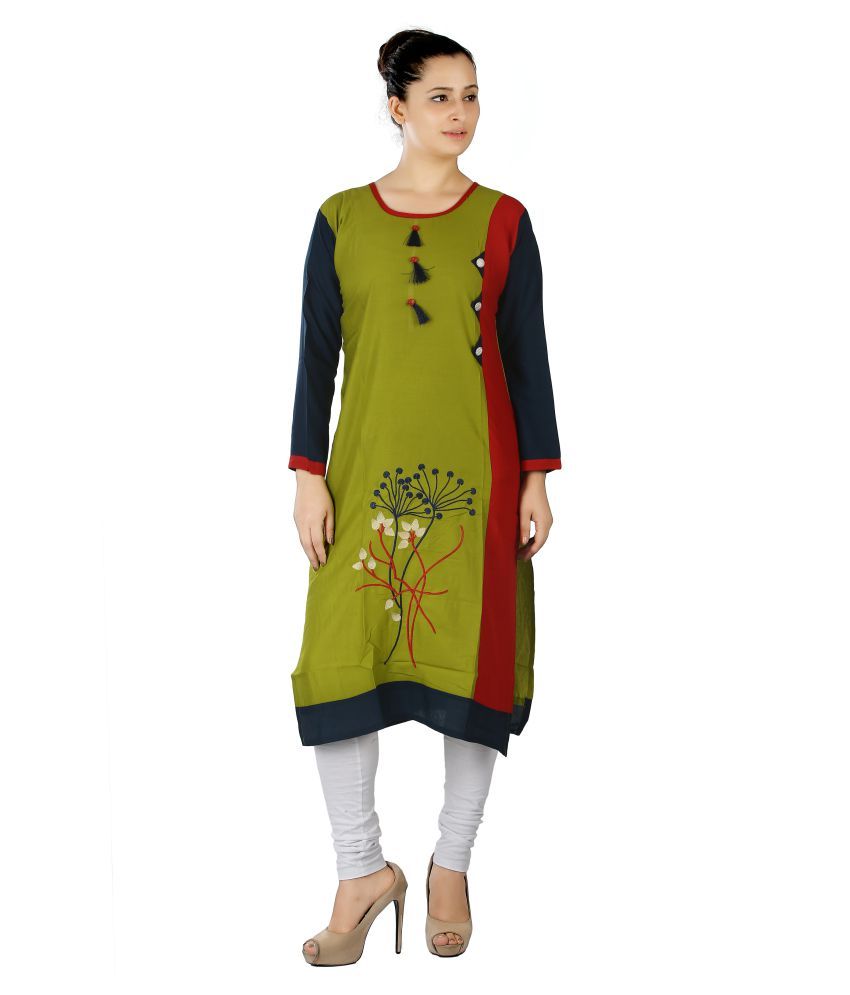     			FCK-3 Green Rayon Straight Kurti