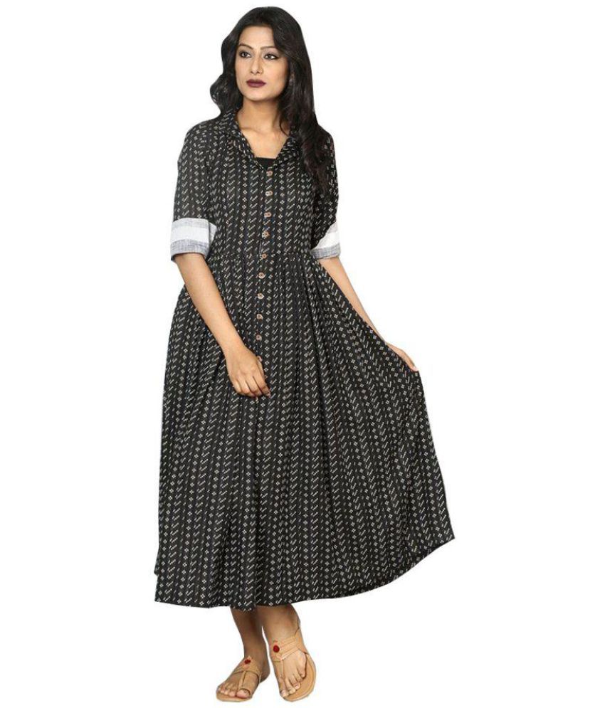 LADYETHNIC Black Cotton Gown - Buy LADYETHNIC Black Cotton Gown Online ...