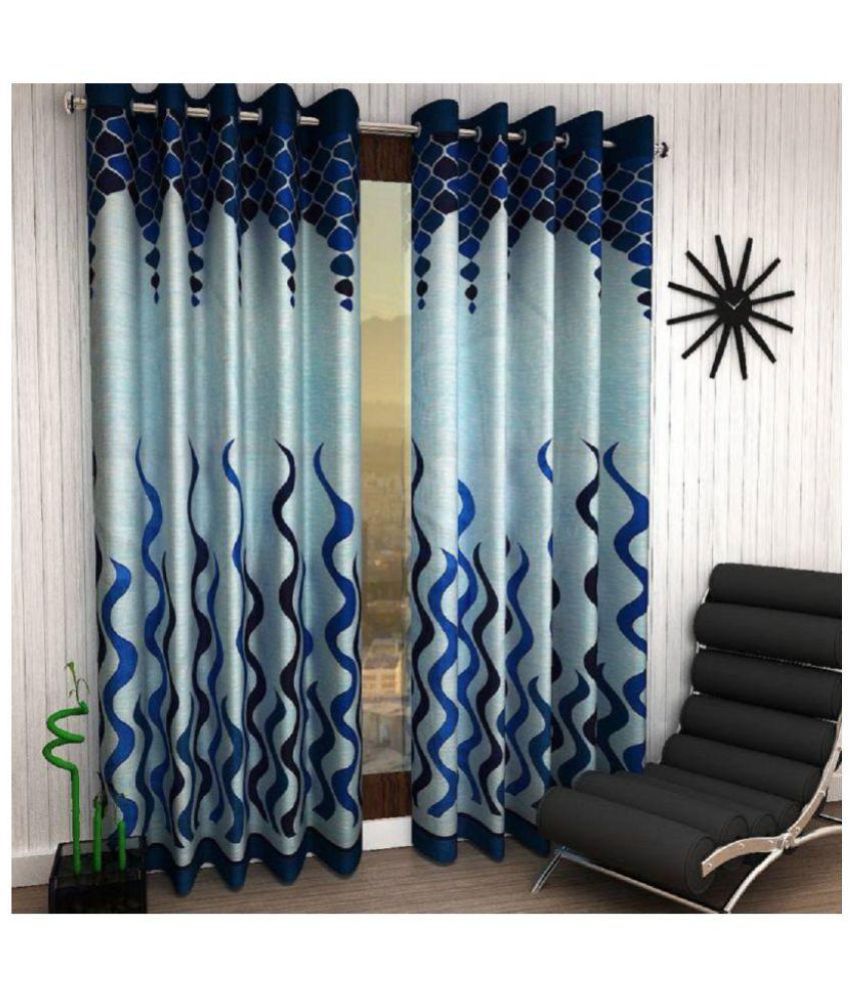     			Panipat Textile Hub Printed Semi-Transparent Eyelet Window Curtain 5 ft Pack of 4 -Blue