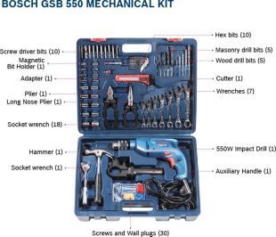 Bosch Mechanic Kit Gsb 550 Watt Impact Drill Kit Blue Range 122