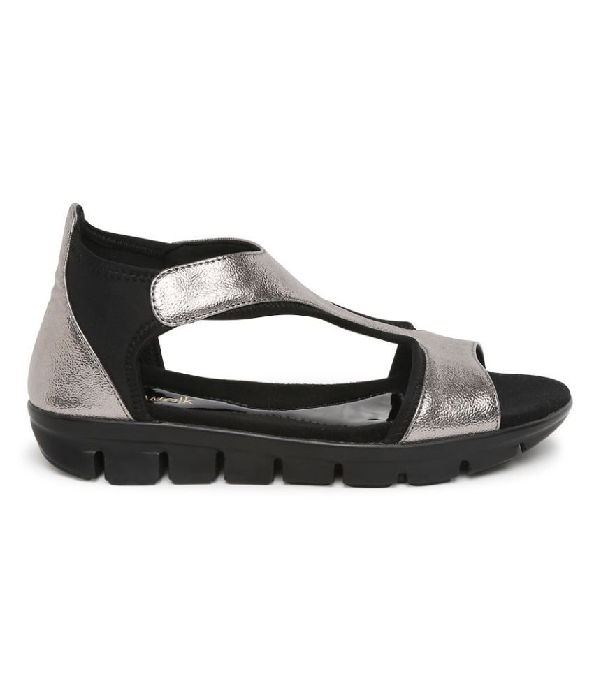 gray flats with ankle strap