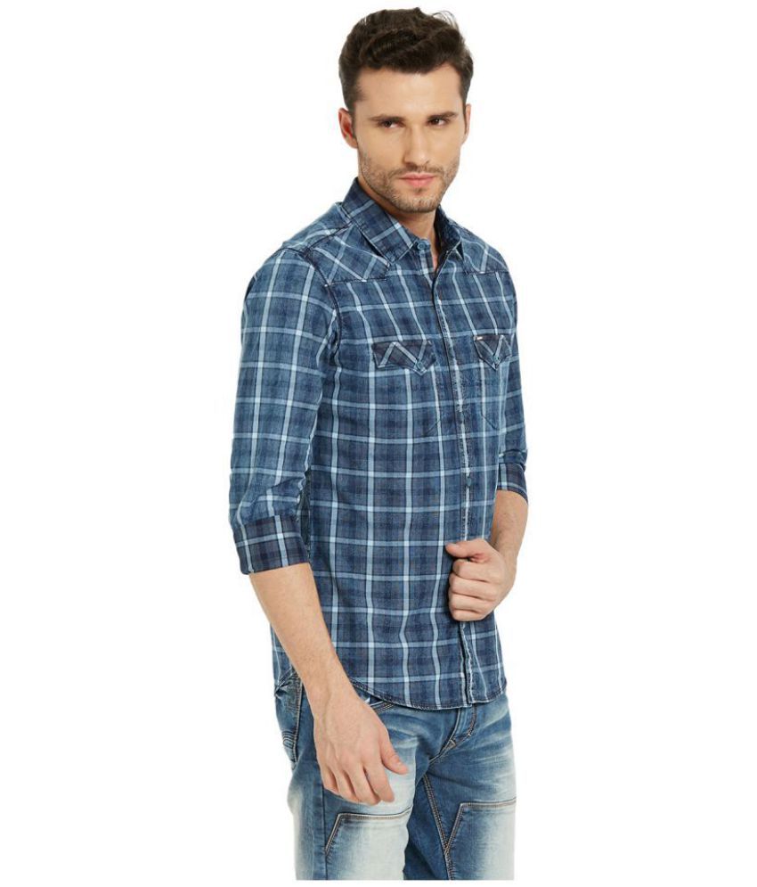 Spykar Blue Slim Fit Shirt - Buy Spykar Blue Slim Fit Shirt Online at ...