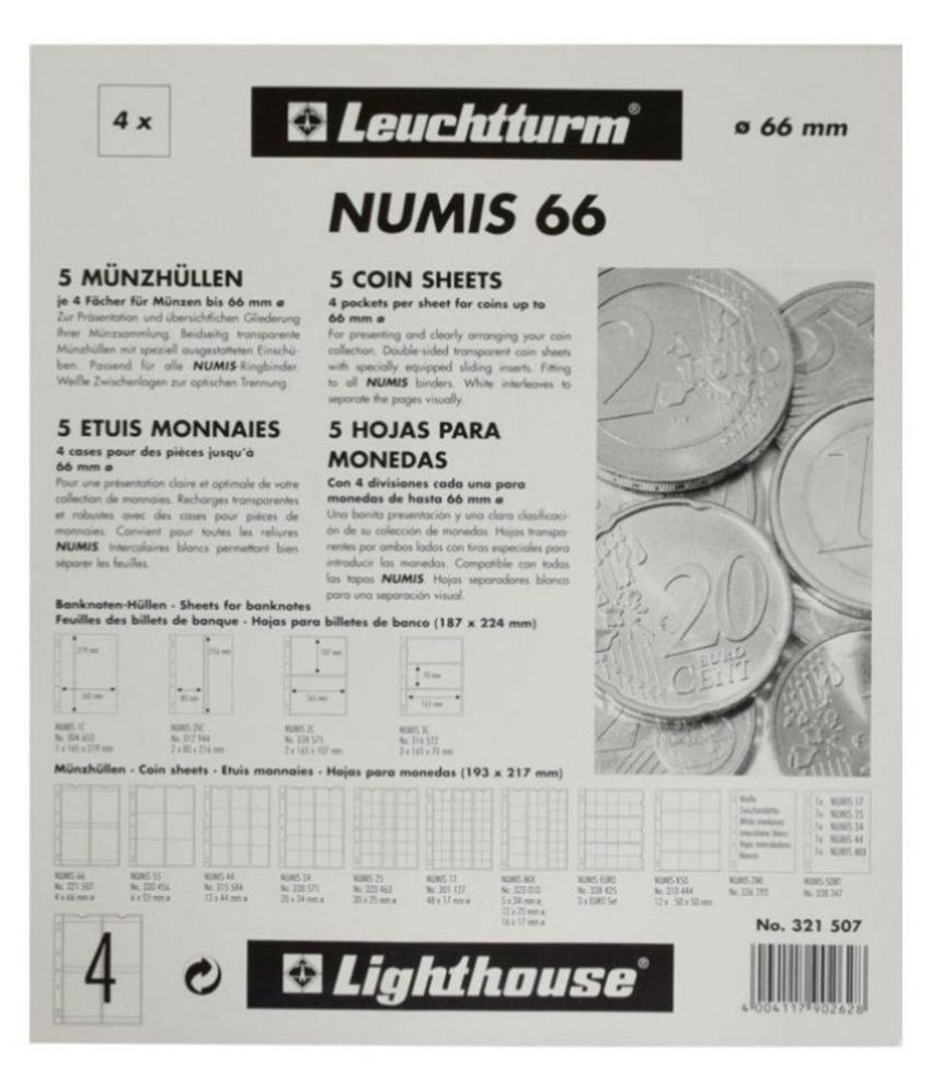 Leuchtturm 321507 coin sheets NUMIS 4 pockets up to 66 mm Ø Leuchtturm 321507 coin sheets NUMIS 4 pockets up to 66 mm Ø