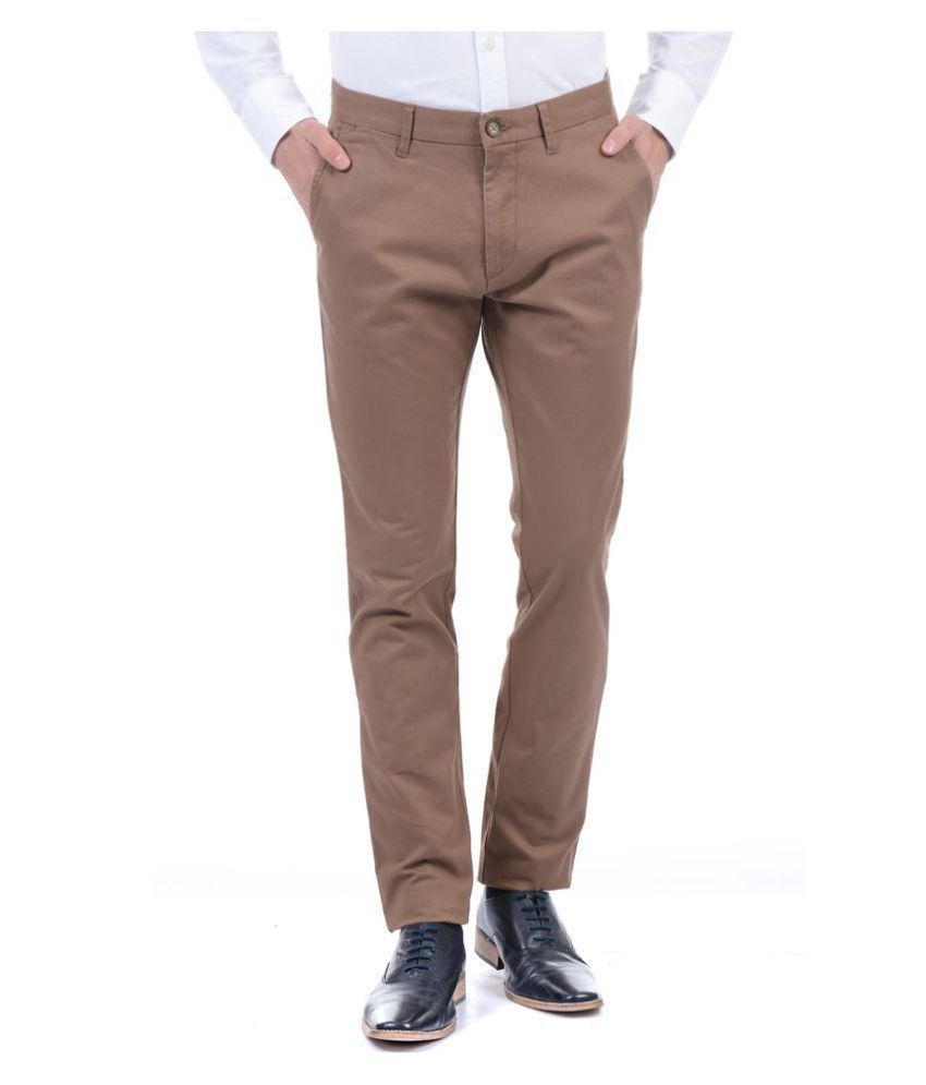 U.S. Polo Assn. Khaki Slim -Fit Flat Trousers - Buy U.S. Polo Assn ...